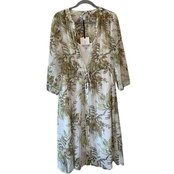 NWT 41 Hawthorn Tropical Print Waist Dress with Attached Slip Large Petite - Picture 3 of 6